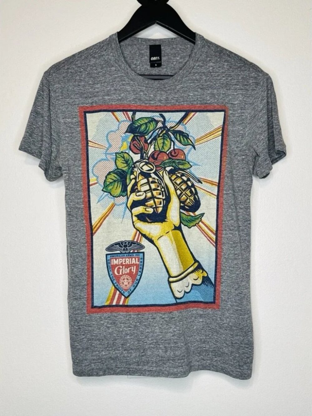 Obey Shepard Fairey Grenade T Shirt Single Stitch USA Made Graphic Tee S